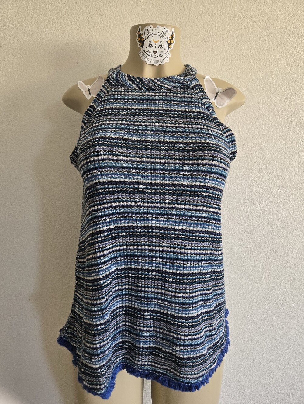 W5 Blue & Black Striped Knit Halter Tank